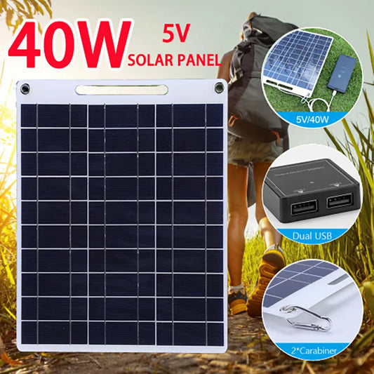 Painel Solar Portátil 40W 5V com conexão USB para carregamento de celulares ou Power Bank ao ar livre